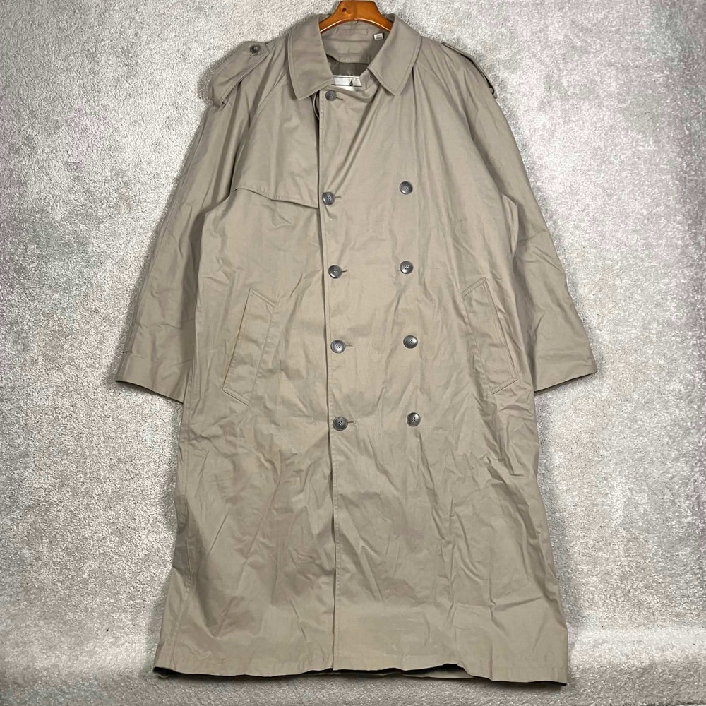 Towne by London Fog Mens 42 Reg Trench Coat Beige Double Breasted Long Jacket